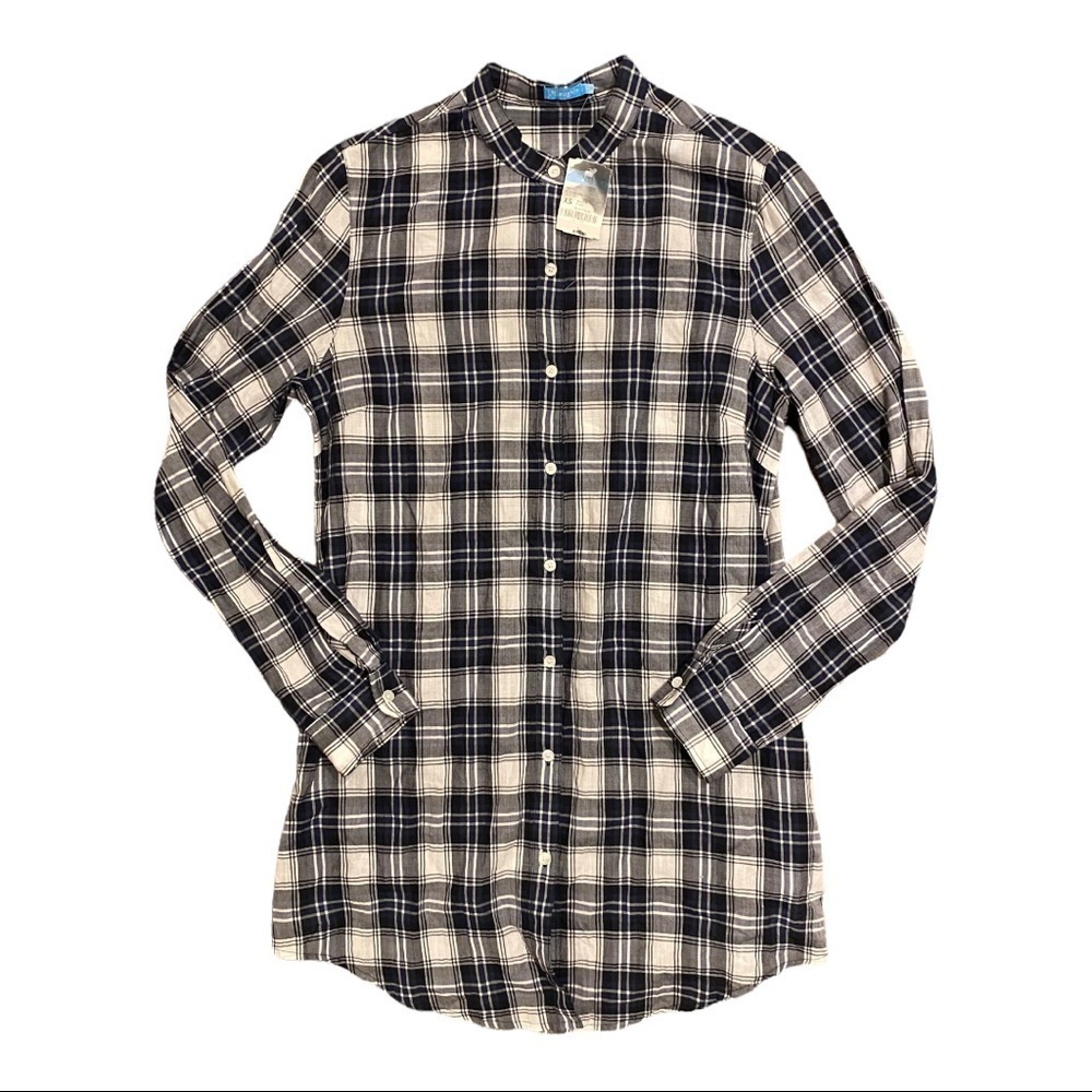 J. McLaughlin Dakota Top NWT Button Down Blouse White Navy Plaid Size XS